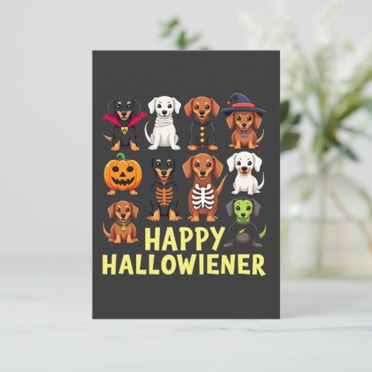 Happy Hallowiener Spooky Halloween Hund Weiner RSVP Karte (Stehend Vorderseite)
