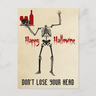 Happy Hallowine Headless Skelett Postkarte