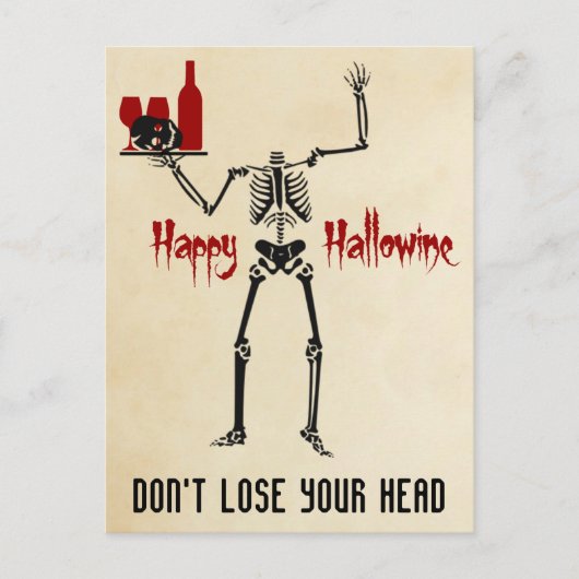 Happy Hallowine Headless Skelett Postkarte (Vorderseite)
