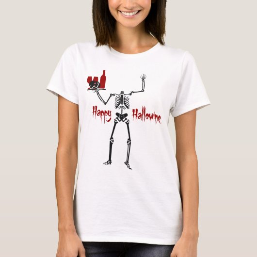 Happy Hallowine Headless Skelett T-Shirt (Vorderseite)