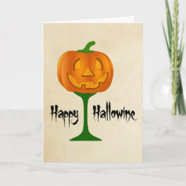 Happy Hallowine Pumpkin Wine Glass Halloween Karte