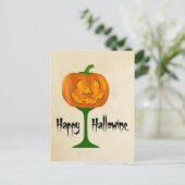 Happy Hallowine Pumpkin Wine Glass Halloween Postkarte (Stehend Vorderseite)