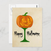 Happy Hallowine Pumpkin Wine Glass Halloween Postkarte (Vorne/Hinten)
