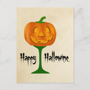 Happy Hallowine Pumpkin Wine Glass Halloween Postkarte