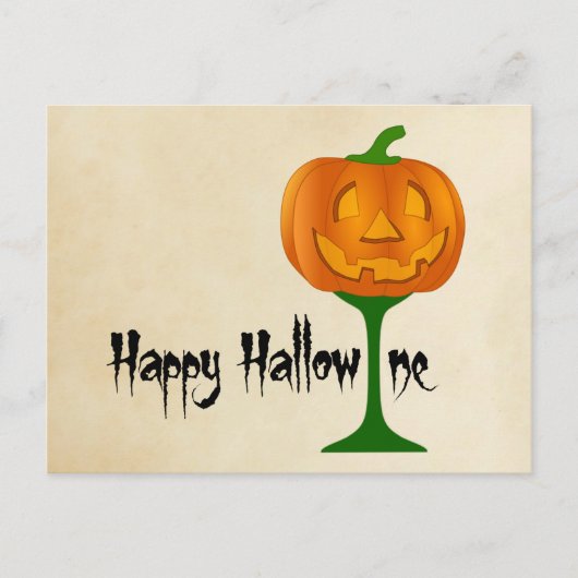 Happy Hallowine Pumpkin Wine Glass Halloween Postkarte (Vorderseite)