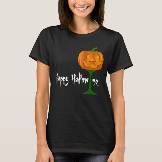 Happy Hallowine Pumpkin Wine Glass Halloween T-Shirt (Vorderseite)