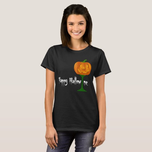 Happy Hallowine Pumpkin Wine Glass Halloween T-Shirt (Vorne ganz)