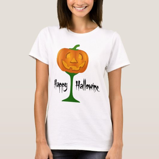 Happy Hallowine Pumpkin Wine Glass Halloween T-Shirt (Vorderseite)
