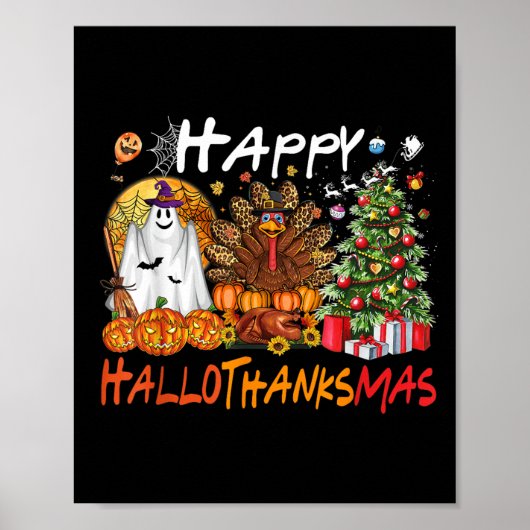 Happy Hallowthanksmas Fall Weihnachtsfeiertag Poster (Vorne)