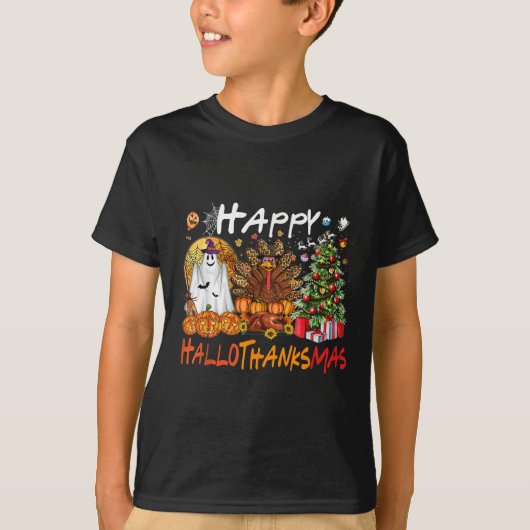Happy Hallowthanksmas Fall Weihnachtsfeiertag T-Shirt (Vorderseite)