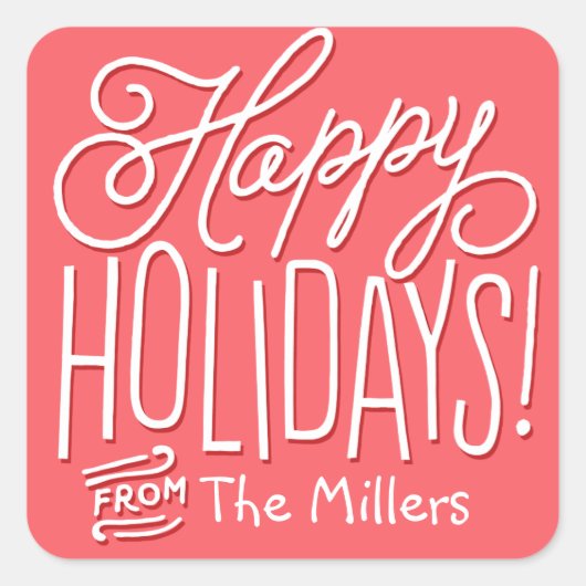 Happy Handwriting Holiday Gift Tag RED Quadratischer Aufkleber (Vorderseite)