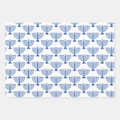 Happy Hannukah blaue Kerzenhalter Muster Geschenkpapier Set (Vorderseite 3)