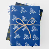 Happy Hannukah blaue Kerzenhalter Muster Geschenkpapier Set (Beispiel)