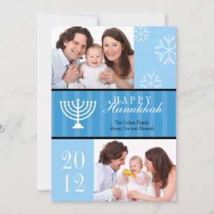 Happy Hannukkah blaue Streifen menorah Fotokarte Feiertagskarte