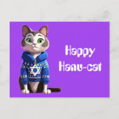 Happy Hanu-Cat | Katze in Hanukkah Sweater Postkarte (Vorderseite)