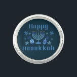 Happy Hanukah Menorah Dreidel Festlicher Winter Ring<br><div class="desc">Happy Hanukkah Ring Design mit drei,  menorah und Schneeflocken.</div>