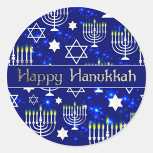 Happy Hanukah Menorah Runder Aufkleber