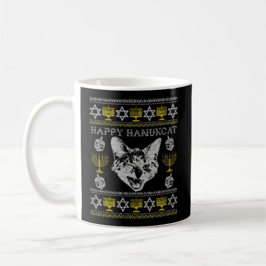 Happy Hanukcat Hannukah jüdische Katze Ugly Weihna Kaffeetasse (Links)