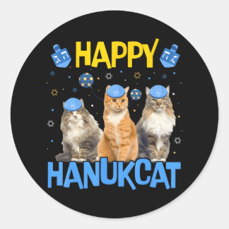 Happy Hanukcat Hanukkah Cat Chanukah Jüdische Katz Runder Aufkleber