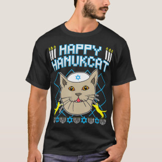 Happy Hanukcat Jewish Cat Ugly Christmas Sweater T-Shirt