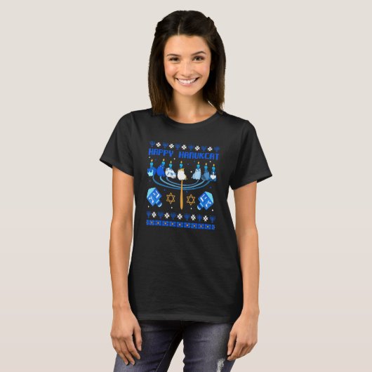 Happy Hanukcat Ugly Hanukkah Cat Chanukah Jewish U T-Shirt (Vorne ganz)