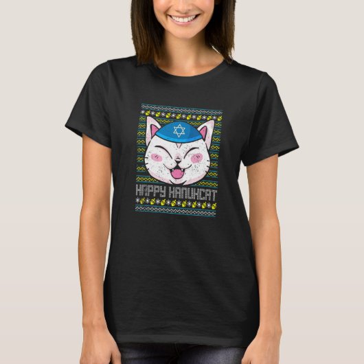 Happy Hanukcat Ugly Hanukkah Kitten Owner Chrismuk T-Shirt (Vorderseite)