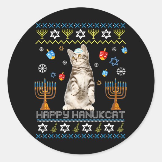 Happy Hanukcat Ugly Hanukkah Maine Coon Cat Runder Aufkleber (Vorderseite)