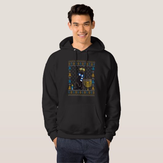 Happy Hanukcat Ugly Hanukkah Sweater Cat Chanukah  Hoodie (Vorne ganz)