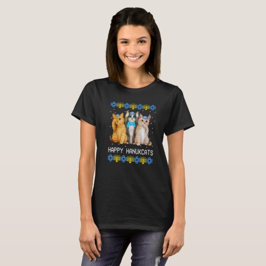 Happy Hanukcats Jewish Cat Hanukkah Kids Women T-Shirt (Vorne ganz)