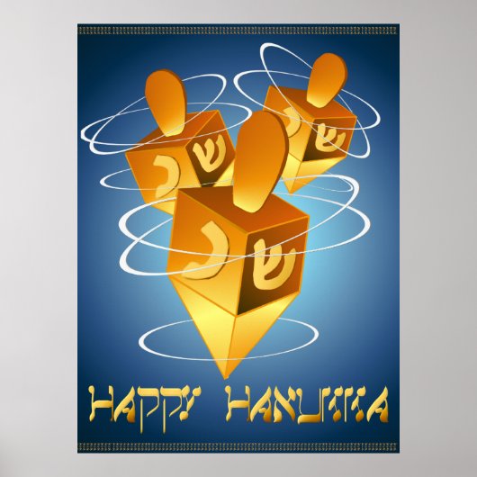 Happy Hanukka Dreidels Print Poster (Vorne)