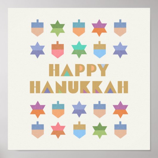 Happy Hanukka Dreidels und Sterne Poster (Vorne)