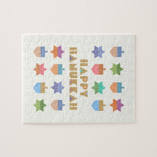 Happy Hanukka Dreidels und Sterne Puzzle (Horizontal)