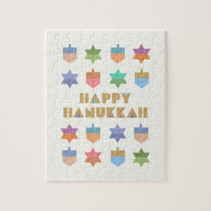 Happy Hanukka Dreidels und Sterne Puzzle