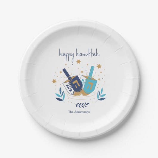Happy Hanukka Floral Dreidel Pappteller (Vorderseite)