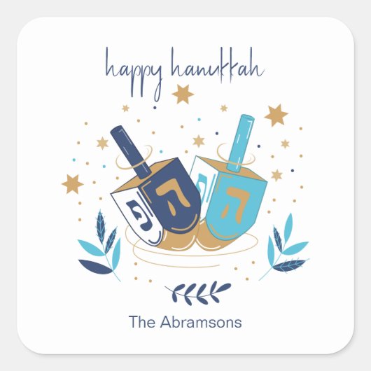 Happy Hanukka Floral Dreidel Quadratischer Aufkleber (Vorderseite)