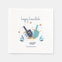 Happy Hanukka Floral Dreidel Serviette