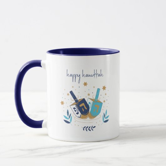 Happy Hanukka Floral Dreidel Tasse (Links)