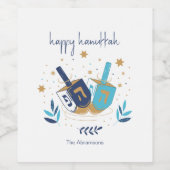 Happy Hanukka Floral Dreidel Weinetikett (Einzelnes Label)