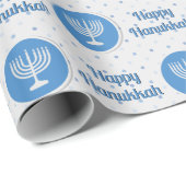 Happy Hanukka Menorah auf Polka Dots Geschenkpapier (Rolleneckpunkt)