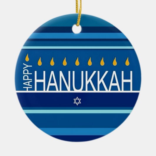 Happy Hanukka Menorah und Dreidels Keramik Ornam Keramik Ornament (Vorne)