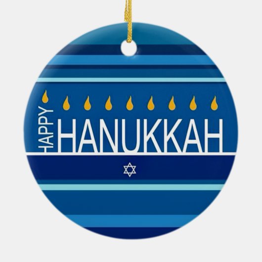 Happy Hanukka Menorah und Dreidels Keramik Ornam Keramik Ornament (Hinten)