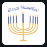 Happy Hanukka! Quadratischer Aufkleber<br><div class="desc">Feiern Sie Hanukkah mit einer schönen liten Menorah.</div>