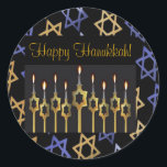 Happy Hanukka! Vorlage für benutzerdefinierte Groß Runder Aufkleber<br><div class="desc">Happy Hanukka! Personalisieren Sie diesen individuellen schönen Aufkleber in zwei Größen. Fügen Sie Ihrer Grußkarte, Ihrer Hanukkah-Karte oder für eine Feiertagseinladung einen grafischen Effekt hinzu. Fügen Sie Ihre eigenen personalisierten Nachrichten hinzu. Vervollständigen Sie ein koordiniertes Set: In unserem Shop zazzle.com/celebrationsevents* sehen Sie passende Einladungen, Ankündigungen, Grußkarten, PostCards, Postage-Briefmarke, Bekleidung, Geschenke...</div>