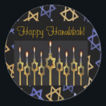 Happy Hanukka! Vorlage für benutzerdefinierte Groß Runder Aufkleber<br><div class="desc">Happy Hanukka! Personalisieren Sie diesen individuellen schönen Aufkleber in zwei Größen. Fügen Sie Ihrer Grußkarte, Ihrer Hanukkah-Karte oder für eine Feiertagseinladung einen grafischen Effekt hinzu. Fügen Sie Ihre eigenen personalisierten Nachrichten hinzu. Vervollständigen Sie ein koordiniertes Set: In unserem Shop zazzle.com/celebrationsevents* sehen Sie passende Einladungen, Ankündigungen, Grußkarten, PostCards, Postage-Briefmarke, Bekleidung, Geschenke...</div>