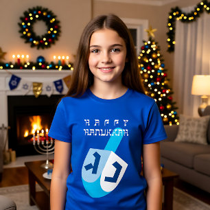 Happy Hanukkah 2 mit blauem Dreidel T-Shirt