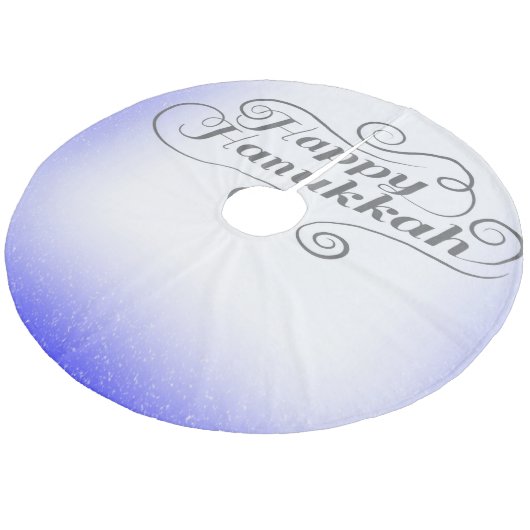 Happy Hanukkah 2-Tönige Blue White Background Fleece Weihnachtsbaumdecke (Schrägansicht)