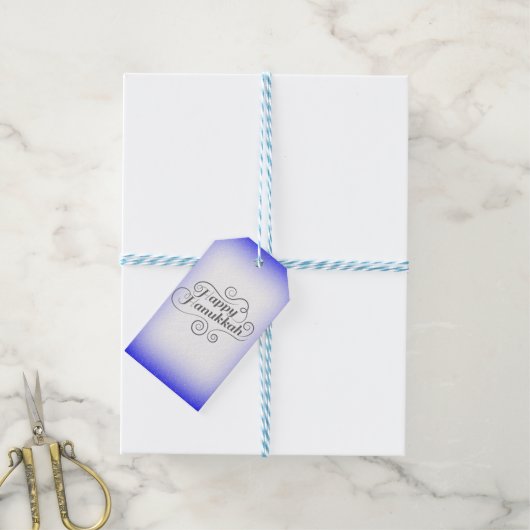 Happy Hanukkah 2-Tönige Blue White Background Geschenkanhänger (Mit Garn)