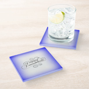 Happy Hanukkah 2-Tönige Blue White Background Glasuntersetzer