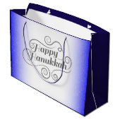 Happy Hanukkah 2-Tönige Blue White Background Große Geschenktüte (Rückseite Schrägansicht)