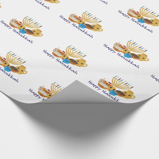 Happy Hanukkah and cute Hanukkah characters Geschenkpapier (Ecke)